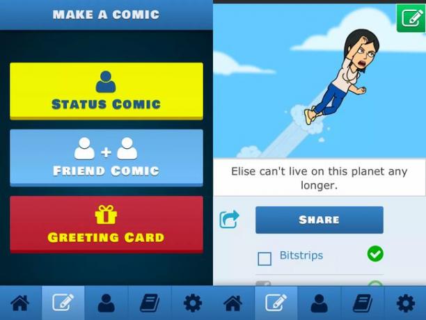 Vytvořte komiksovou obrazovku a Sdílejte obrazovku pro aplikaci Bitstrips na iOS