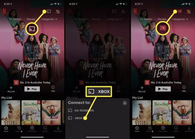 ไอคอนแคสต์และ Xbox ที่ไฮไลต์ในแอป Netflix