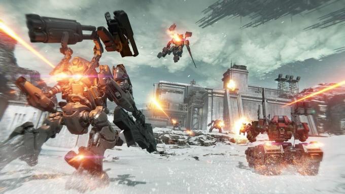 Armored Core 6: Огъни на Rubicon мехове в сняг