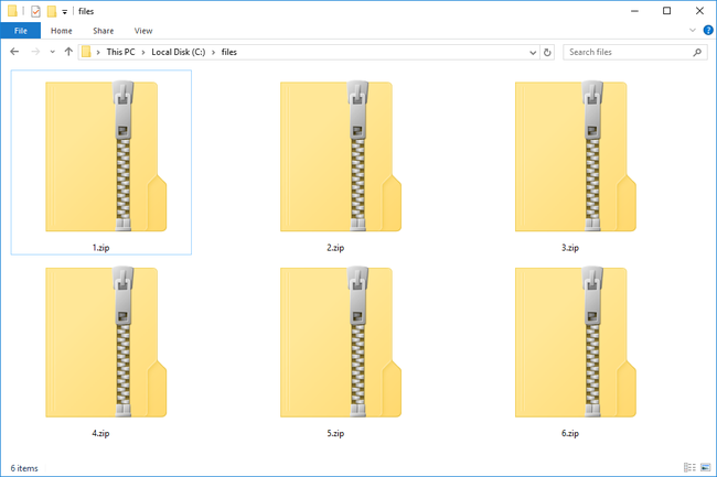 Enam File ZIP dalam kotak di Windows 10 Explorer