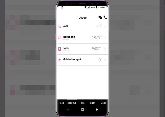 Ecranul de utilizare a datelor din aplicația T-Mobile