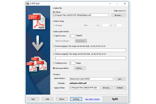 A-PDF Split program ve Windows 10
