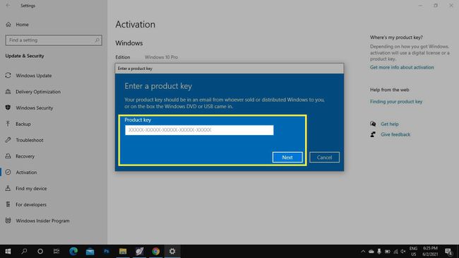 Windows 10 Aktivasyon Ayarlarında Ürün Anahtarını Girin