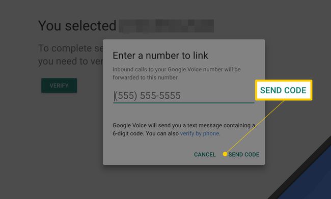 Poga Sūtīt kodu Google Voice iestatīšanas lapās