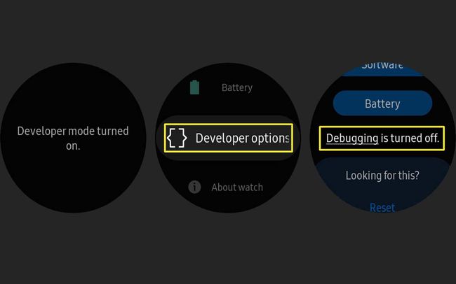 Samsung Galaxy Watch의 개발자 모드 및 디버깅 옵션.