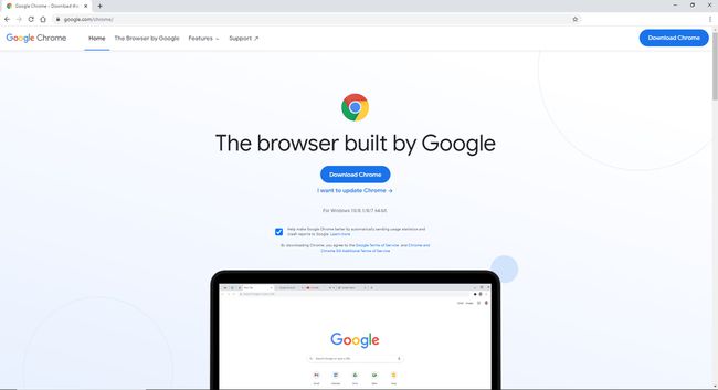 Página de descarga de Google Chrome en la ventana del navegador Chrome