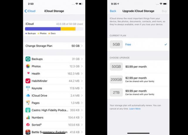iPhoneXでiCloudストレージをアップグレードする方法を示すスクリーンショット。