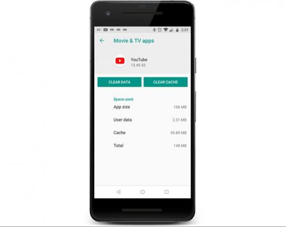 Meni za brisanje predpomnilnika aplikacije YouTube, prikazan v telefonu Android.