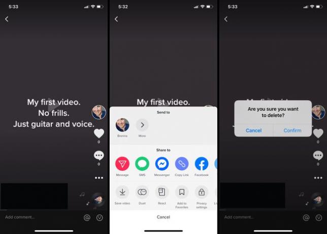 Снимци екрана који показују како да избришете ТикТок видео записе.