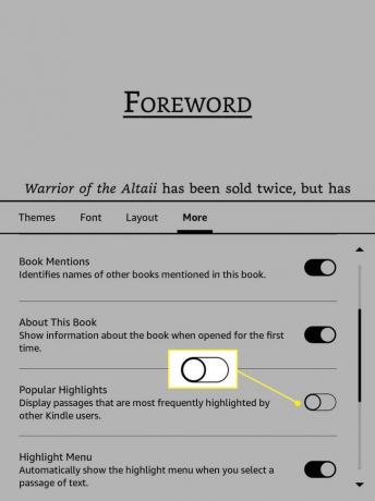 Populære højdepunkter deaktiveret på en Kindle
