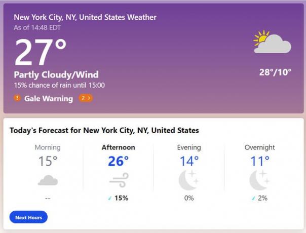 Der Wetterkanal mit Wetter in New York