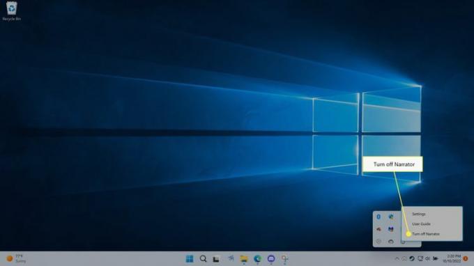 시스템 트레이의 컨텍스트 상자에서 강조 표시된 내레이터를 끕니다.