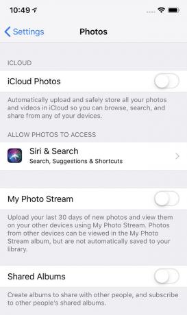 iCloud ფოტოების ეკრანი iOS მოწყობილობაზე