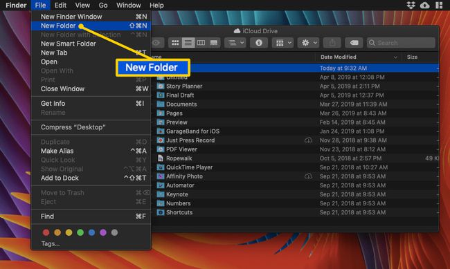 Nová položka ponuky Folder File v macOS Finder