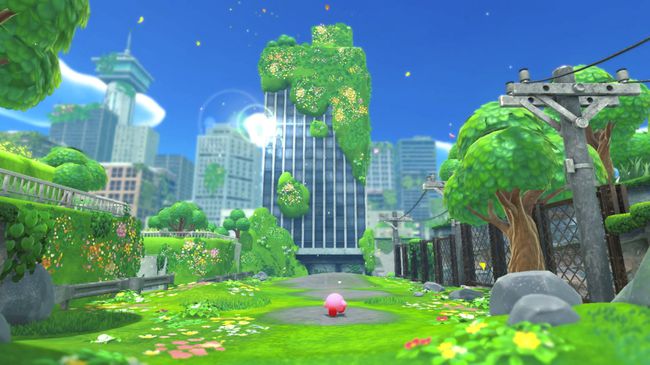 Et skjermbilde fra " Kirby and the Forgotten Land"-spillet.