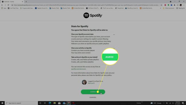 Statystyki dla strony uprawnień Spotify z zaznaczoną zgodą